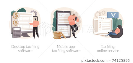 Tax software program abstract concept vector illustrations. 74125895