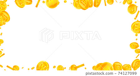 Korean won coins falling. Dramatic scattered WON c 74127099