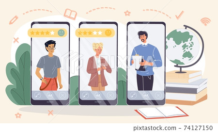 Flat cartoon characters students and... - Stock Illustration [74127150 ...