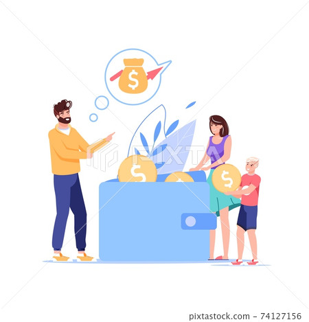 Flat cartoon characters family budget finance management plan,vector illustration concept 74127156