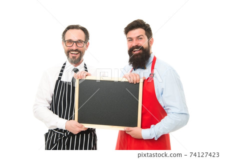 blackboard. cafe and restaurant opening. bearded men  74127423