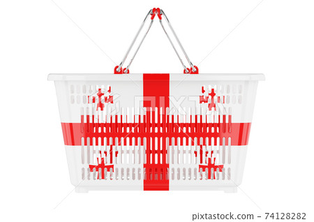 Shopping basket with Georgian flag, market basket or purchasing power concept. 3D rendering Shopping basket with Georgian flag, market basket or purchasing power concept. 3D rendering 74128282