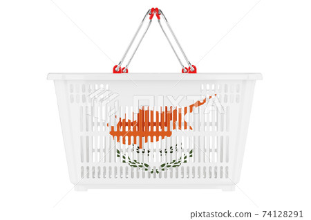 Shopping basket with Cypriot flag, market basket or purchasing power concept. 3D rendering Shopping basket with Cypriot flag, market basket or purchasing power concept. 3D rendering 74128291