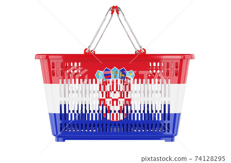 Shopping basket with Croatian flag, market basket or purchasing power concept. 3D rendering Shopping basket with Croatian flag, market basket or purchasing power concept. 3D rendering 74128295