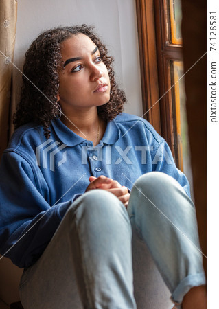 Sad Mixed Race African American Teenager Woman 74128581