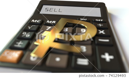 SELL text on calculator display and ruble money symbol. Financial concept. 3d rendering 74129493