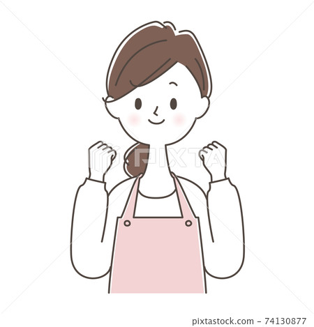 Woman in an apron, guts pose with both hands 74130877