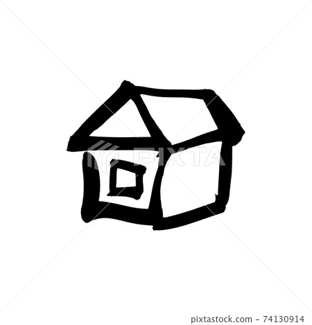 筆刷素材的[房屋]用墨水繪製的小房子的裁切圖 74130914