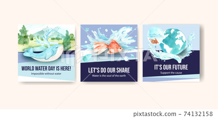 Advertise template with world water day concept design for business and marketing watercolor vector illustration 74132158