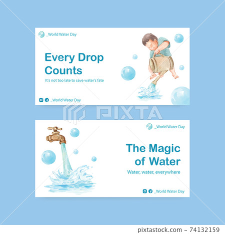 Twister template with world water day concept design for social media and community watercolor vector illustration 74132159