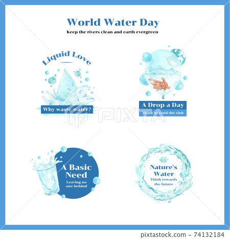 Logo design with world water day concept watercolor vector illustration 74132184