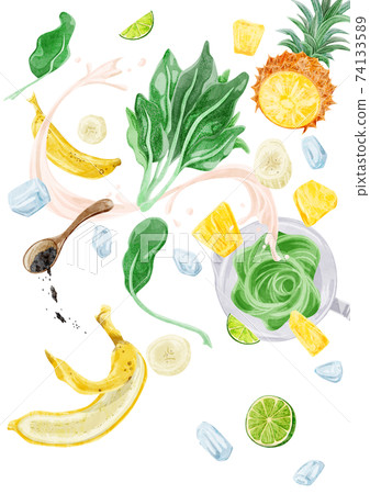 綠色冰沙素材手繪水彩風格插畫 綠色冰沙素材手繪水彩風格插畫 74133589