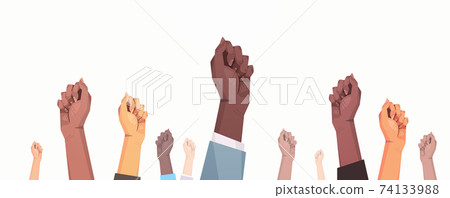 international womens womens day mix race raised fists strong girl power concept different nationalities female hands 74133988