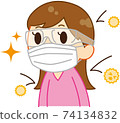 Women taking measures against pollen 74134832