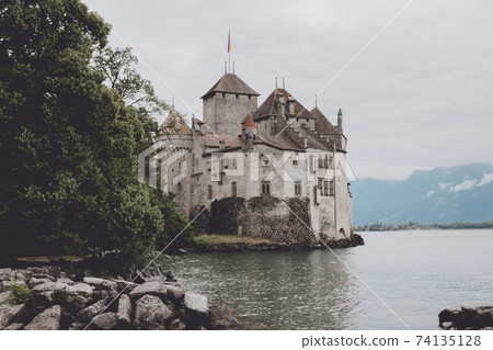Beautiful view of famous Chateau de Chillon castle 74135128