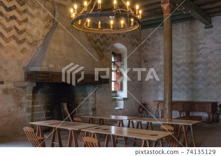 Interior of famous Chateau de Chillon castle 74135129