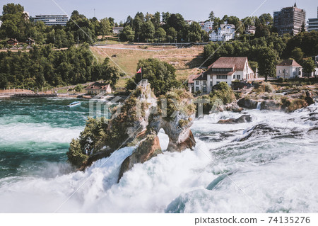 View from castle Laufen on Rhine Falls is the largest waterfall in Schaffhaus View from castle Laufen on Rhine Falls is the largest waterfall in Schaffhaus 74135276
