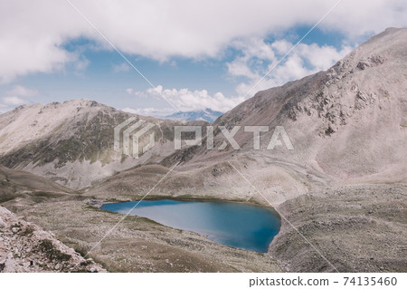Panorama of lake scenes in mountains, national park Dombay, Caucasus Panorama of lake scenes in mountains, national park Dombay, Caucasus 74135460