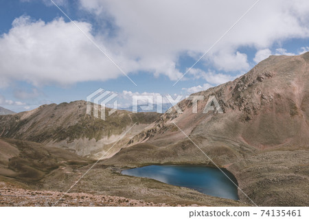 Panorama of lake scenes in mountains, national park Dombay, Caucasus Panorama of lake scenes in mountains, national park Dombay, Caucasus 74135461