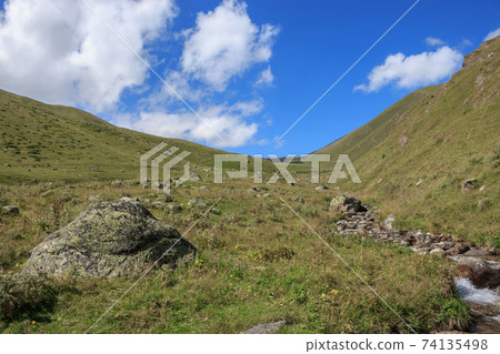 Closeup view mountains scenes in national park Dombai, Caucasus, Russia, Euro 74135498