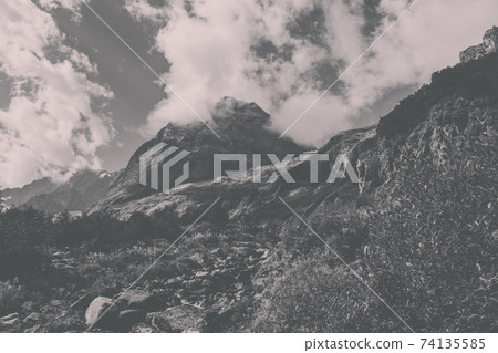 Closeup view mountains scenes in national park Dombai, Caucasus, Russia 74135585