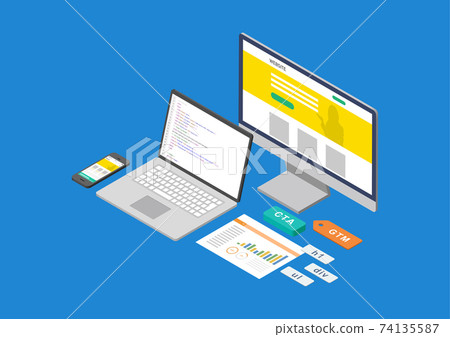 Illustration material for coding, markup, web design, and responsive design 74135587