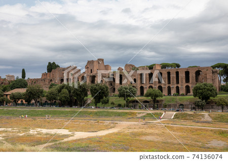 Panoramic view of temple of Apollo Palatinus and Circus Maximus 74136074