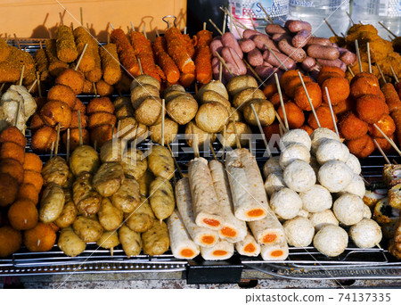 asian skewer snacks local street food stall in penang malaysia asian skewer snacks local street food stall in penang malaysia 74137335