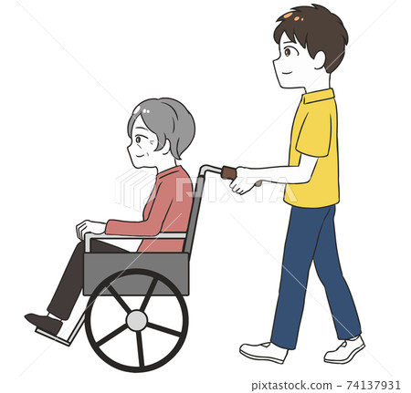 坐在輪椅上的老年女性保姆 74137931