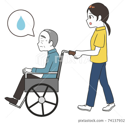 坐在輪椅上的老人,女性保姆,側身,悲傷 坐在輪椅上的老人,女性保姆,側身,悲傷 74137932