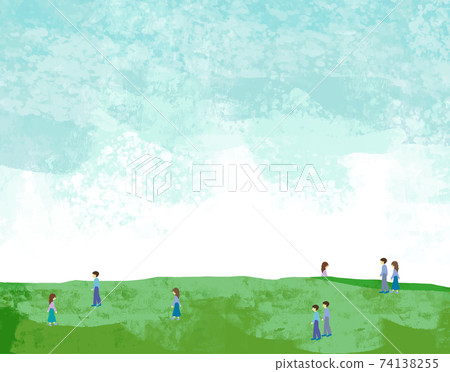 Watercolor meadow and sky vector illustration background 74138255