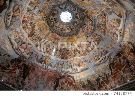 Panoramic view of Judgment Day on cupola of Cattedrale di Santa Maria del Fio Panoramic view of Judgment Day on cupola of Cattedrale di Santa Maria del Fio 74138774