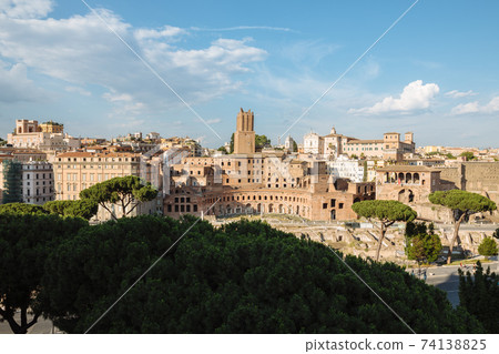 Panoramic view of city Rome with Trajan's Market and Roman forum Panoramic view of city Rome with Trajan's Market and Roman forum 74138825