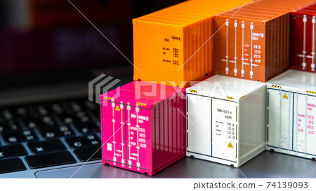 Global business container cargo ship in import export business logistic, Company shipping delivery and logistics technology business industrial, Container on computer laptop notebook selective focus. Global business container cargo ship in import export business logistic, Company shipping delivery and logistics technology business industrial, Container on computer laptop notebook selective focus. 74139093
