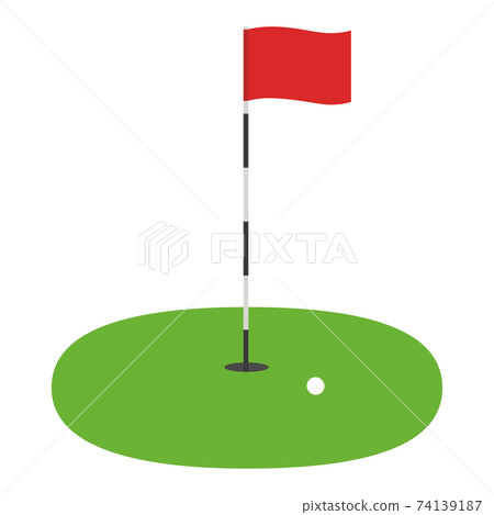 Illustration of golf course and flag and ball icons. 74139187