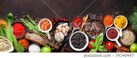 Various spices and herbs 74140447