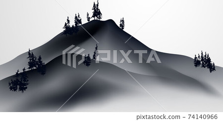 Chinese ink and water landscape painting Happy chinese new year banner card 74140966