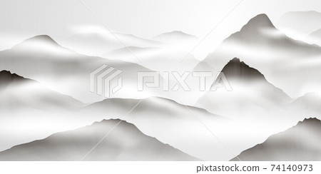 Chinese ink and water landscape painting Happy chinese new year banner card 74140973