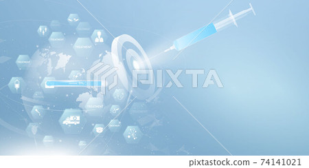 Medical Vaccine treatment in innovation concept abstract  technology communication concept vector background. Coronavirus or Corona virus concept. covid-19 74141021