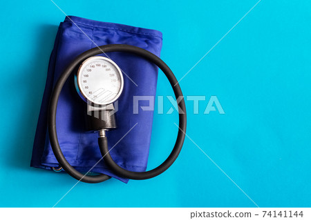 Blue tanometer close up on blue background 74141144