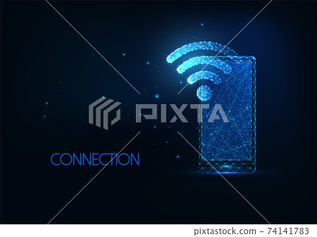 Futuristic wifi network concept with glowing low polygona smartphone and wi-fi symbol 74141783