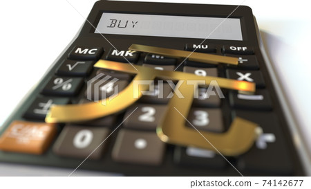 BUY text on calculator display and renminbi currency symbol. Conceptual 3d rendering BUY text on calculator display and renminbi currency symbol. Conceptual 3d rendering 74142677