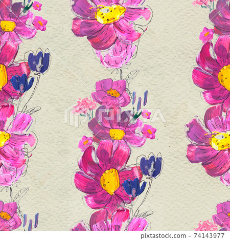 Seamless pattern with flowers. Watercolor or acrylic painting. Hand drawn floral background. Seamless pattern with flowers. Watercolor or acrylic painting. Hand drawn floral background. 74143977