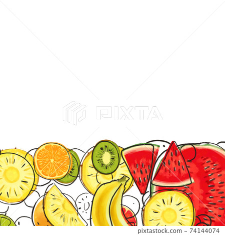 Hand drawn Exotic Fruit border isolated on white background Hand drawn Exotic Fruit border isolated on white background 74144074