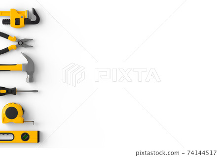 Set of construction tools for repair and installation on white background Set of construction tools for repair and installation on white background 74144517