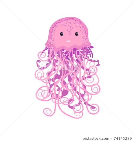 Cute happy jellyfish cartoon character sea animal. Summer time Cute happy jellyfish cartoon character sea animal. Summer time 74145289