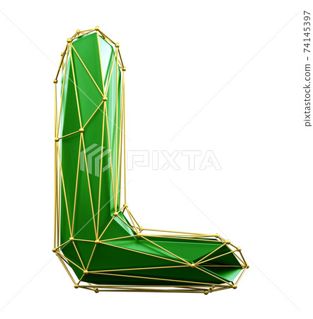 Capital latin letter L in low poly style green and gold color isolated on white background. 3d Capital latin letter L in low poly style green and gold color isolated on white background. 3d 74145397