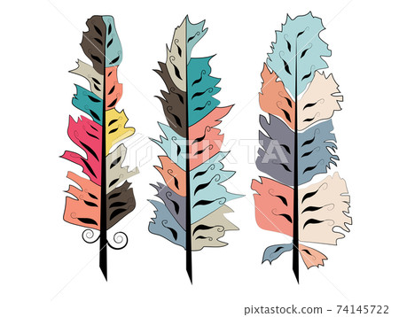 Native american indian feathers. Set of hand... - Stock Illustration ...