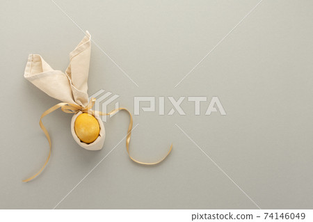 Easter bunny from napkin and golden painted egg Easter bunny from napkin and golden painted egg 74146049