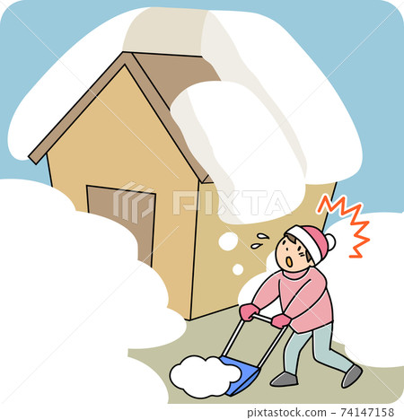 People who fall snow from the roof during snow removal work 74147158